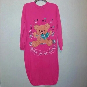 Vintage 80’s Pink Comfy Club Bear Sweater Long Sleeve Nightgown Size Medium